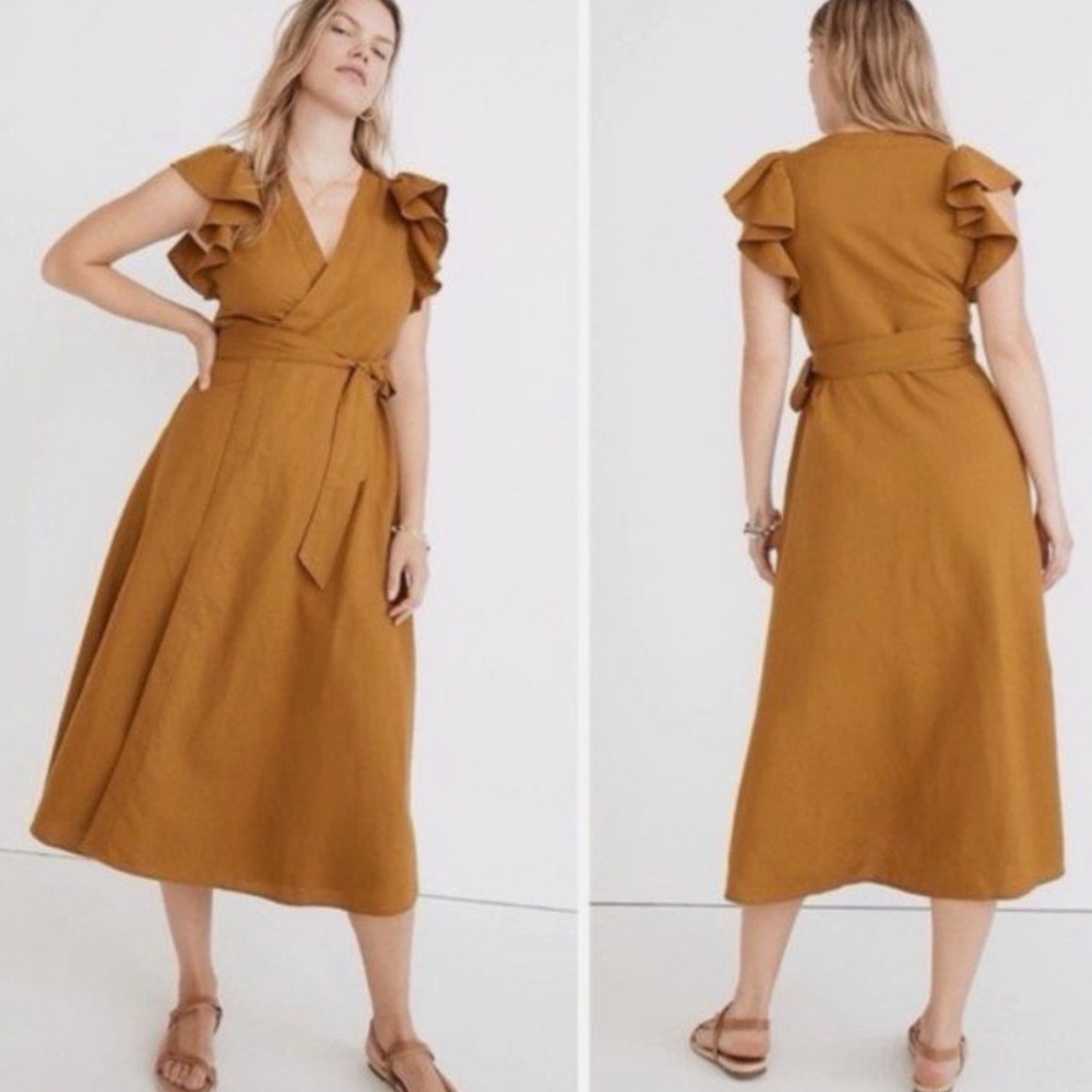 Madewell Mustard Midi Wrap Dress XXS